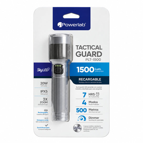 Linterna Táctica Powerlab Tactical Guard 1500 Lúmenes 3x Laser Led sos