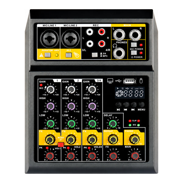 Consola de Sonido 4 Canales con 2 Micrófonos Inalámbricos 2.4GHz Audio Pro AP02122
