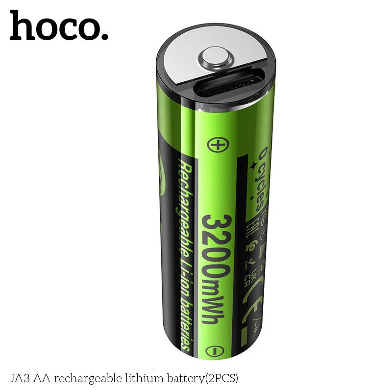 Pack 2 Pilas Recargables AA Hoco Ja3 Tipo C + Cable Dual Negro – imagen 3