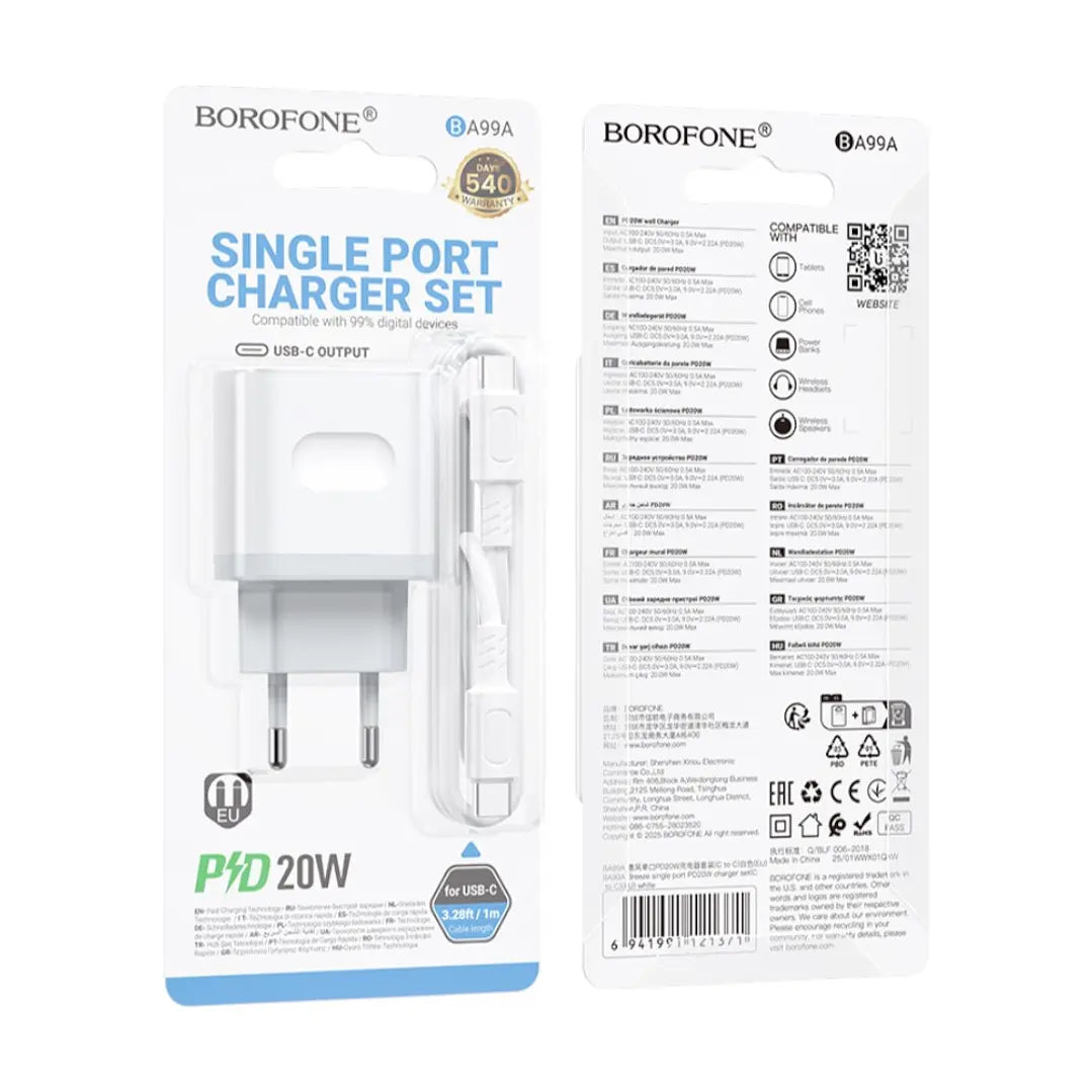 Cargador Borofone Ba99a 20w + Cable Tipo C Blanco – imagen 4