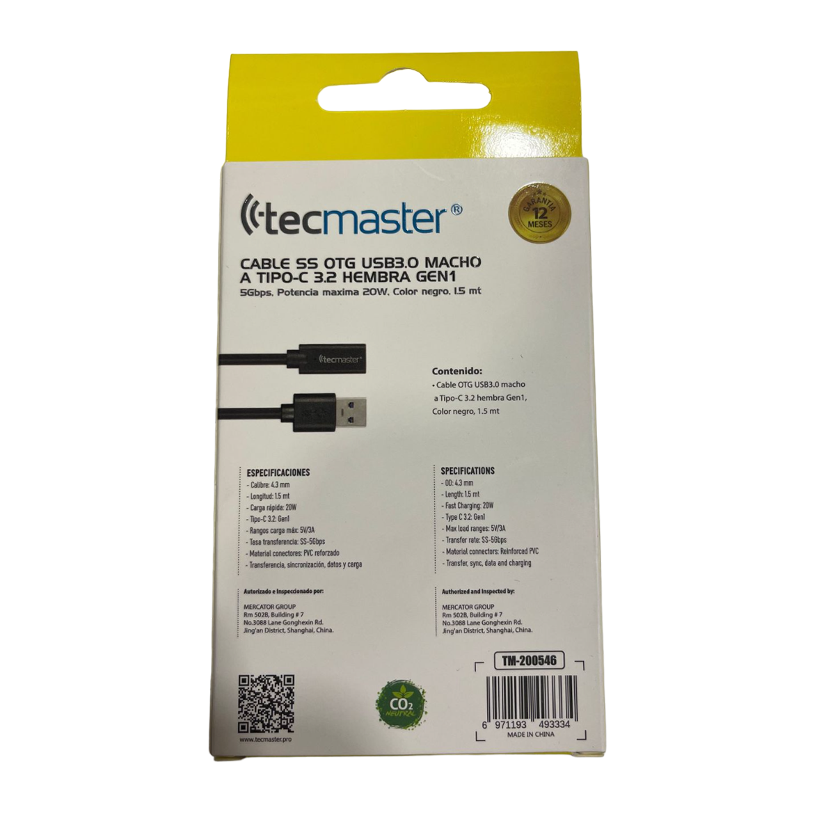 Cable Otg Usb 1.5 Metros Usb Macho a Tipo C Tecmaster Negro – imagen 4