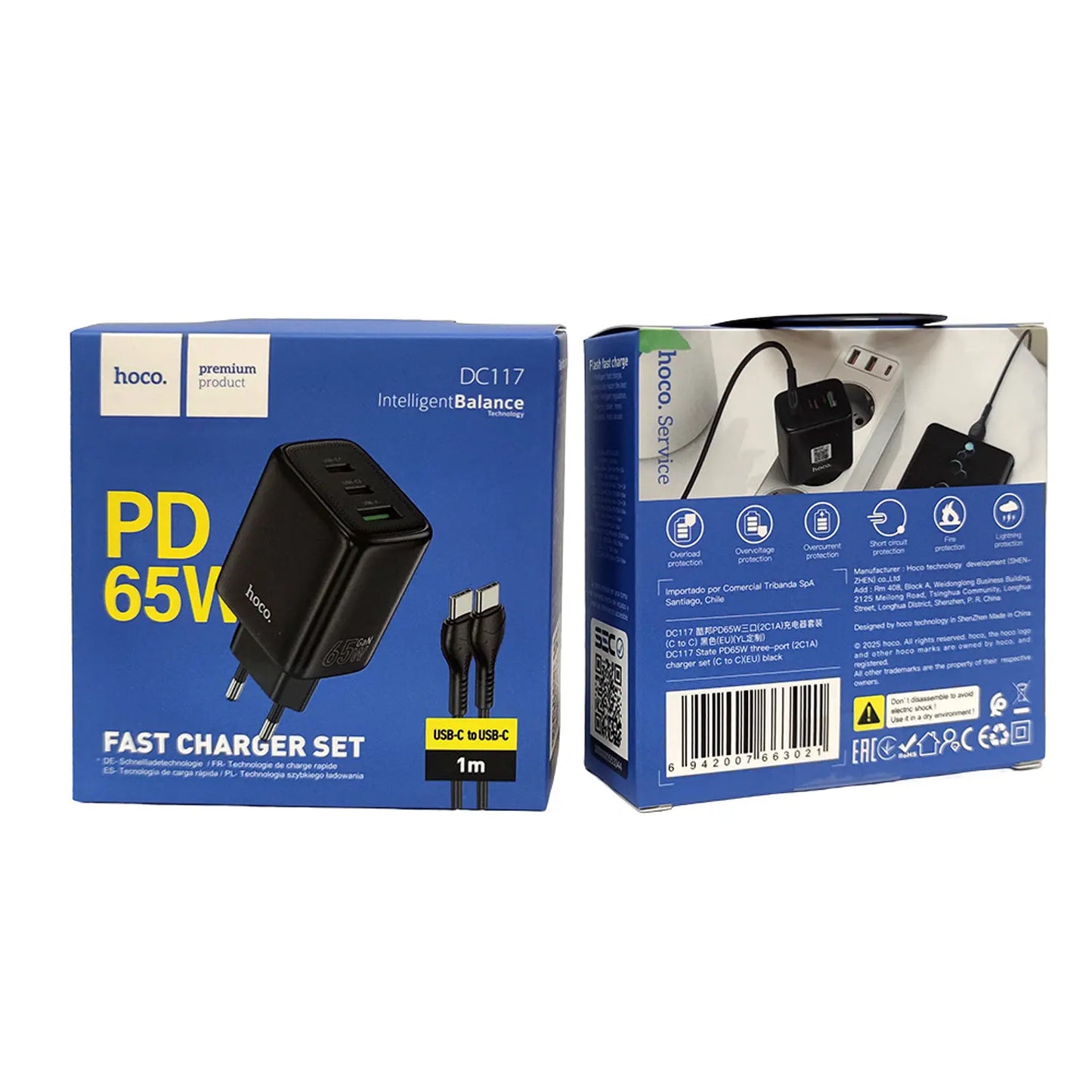 Cargador Carga Rapida Hoco Dc117 65w Tipo C + Cable Negro – imagen 2