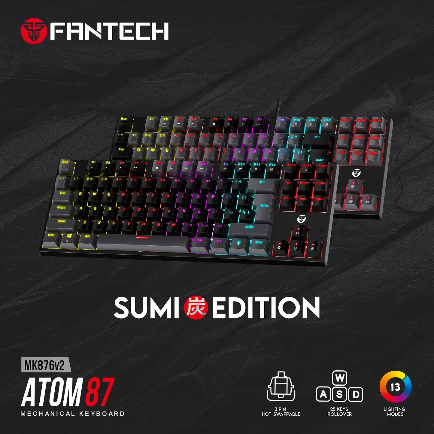 Teclado Gamer Mecanico Fantech Atom87 Rgb Usa Mk876v2 Blue Negro – imagen 4