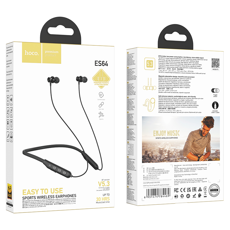 Audífonos Bluetooth Hoco Es64 Easy Sound Sports Negro – imagen 2