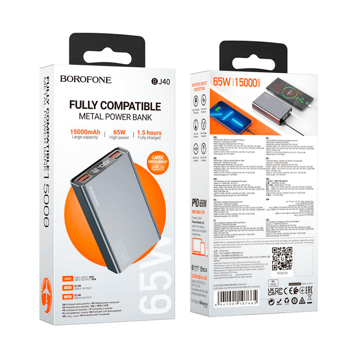 Powerbank Carga Rapida Borofone Bj40 15000 Mah 65w Gris – imagen 2