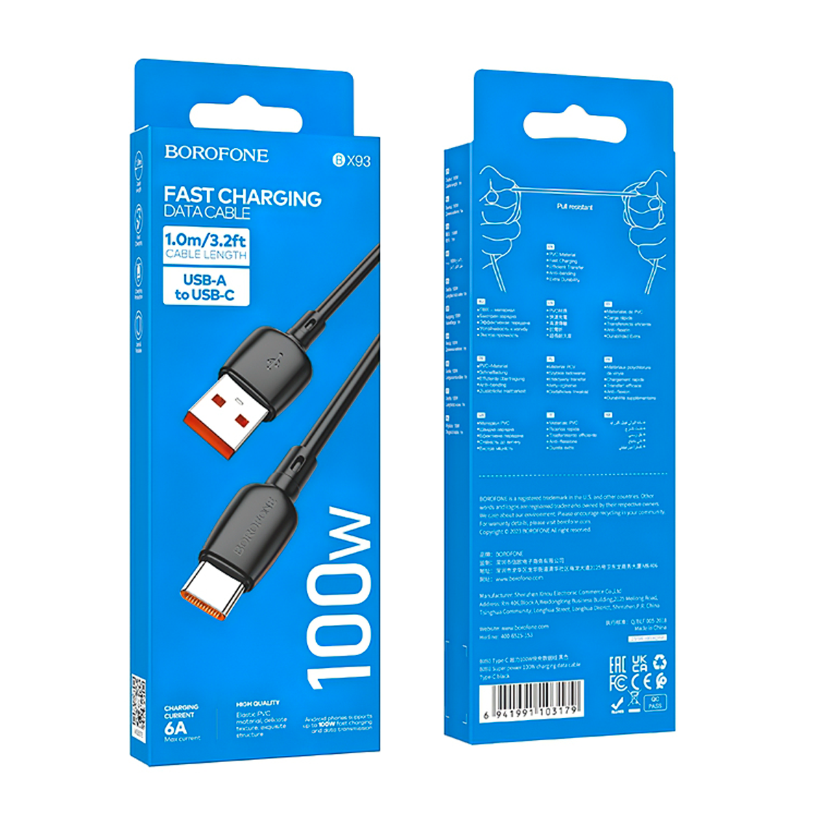 Cable Usb a Tipo C 100w Borofone Bx93 Negro (copia) – imagen 2