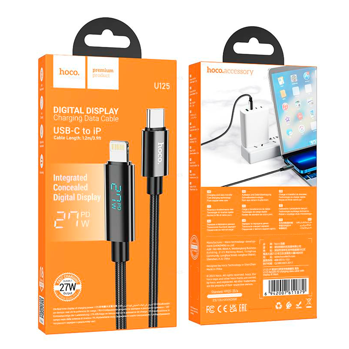 Cable Tipo C a Lightning 27w Hoco U125 Negro – imagen 2