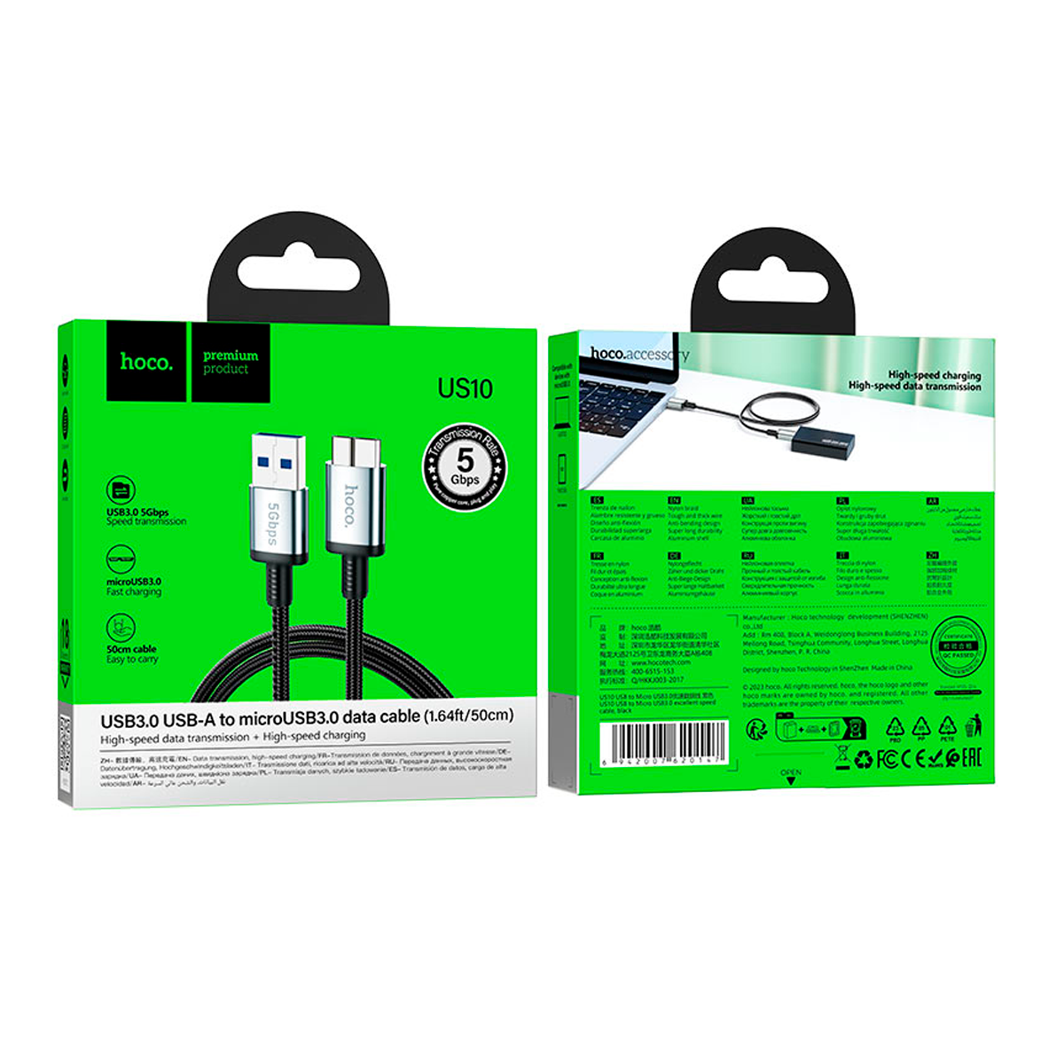 Cable de Datos Usb a Micro Usb 3.0 Hoco Us10 Negro – imagen 2