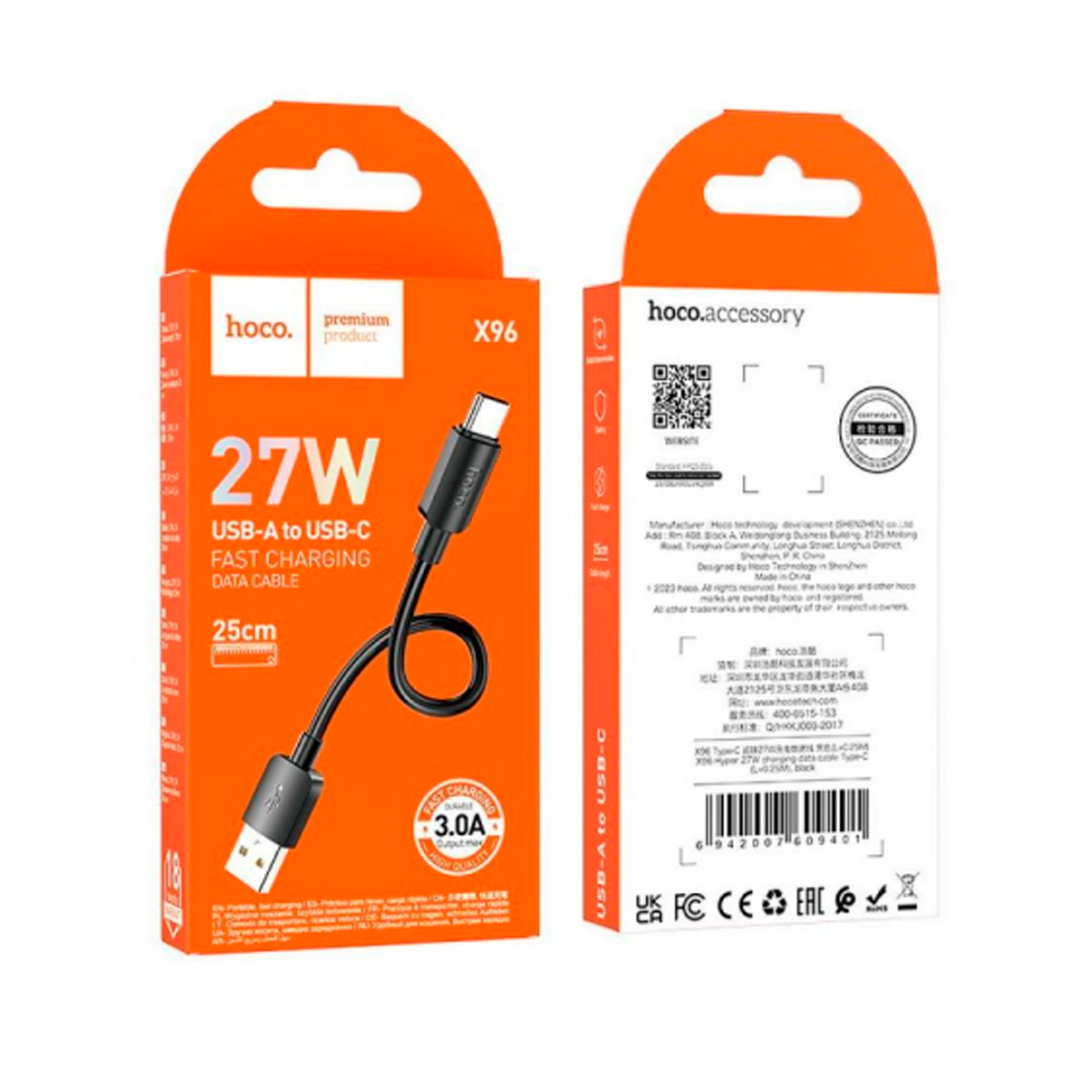 Cable Usb a Tipo C 27w Hoco X96 Negro – imagen 2