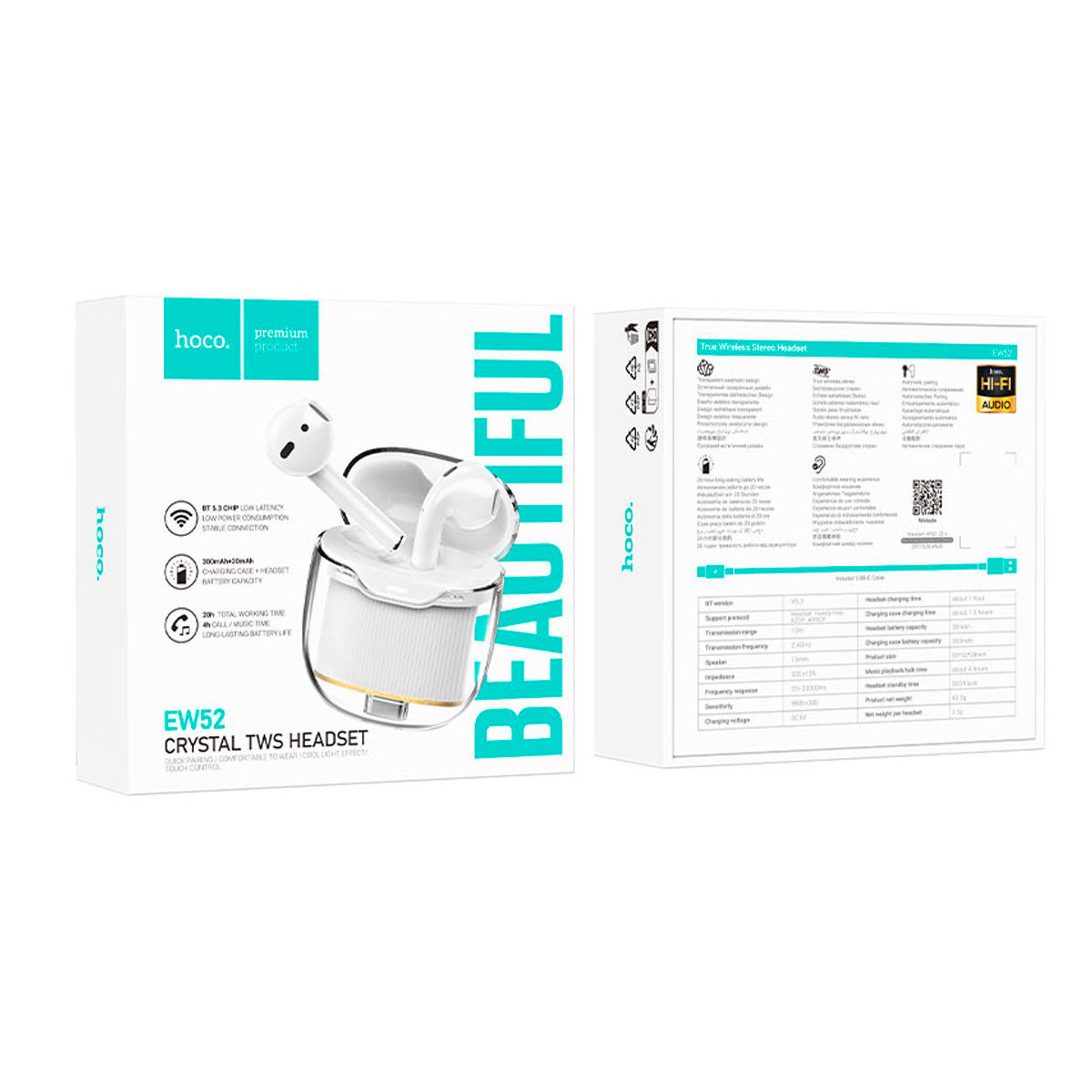 Audífonos Bluetooth Hoco Ew52 In Ear Blanco – imagen 2
