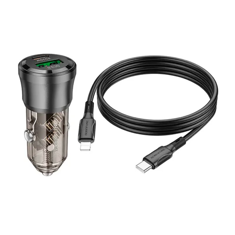 Cargador de Auto Borofone Bz25 Dual 38w + Cable Para Lightning Gris – imagen 3