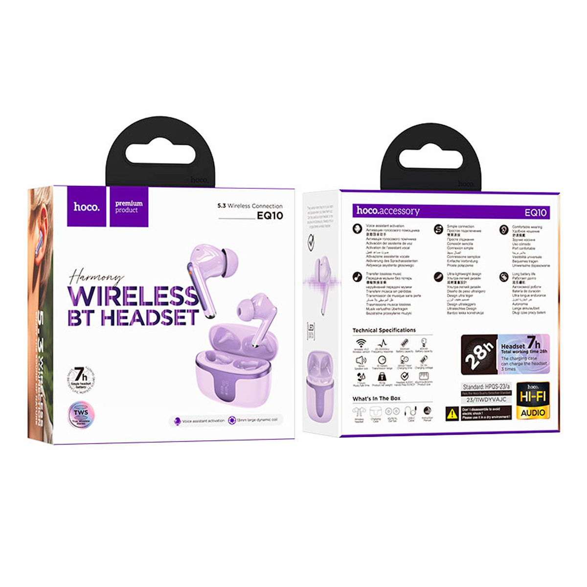 Audífonos Bluetooth Hoco Eq10 In Ear Morado – imagen 2