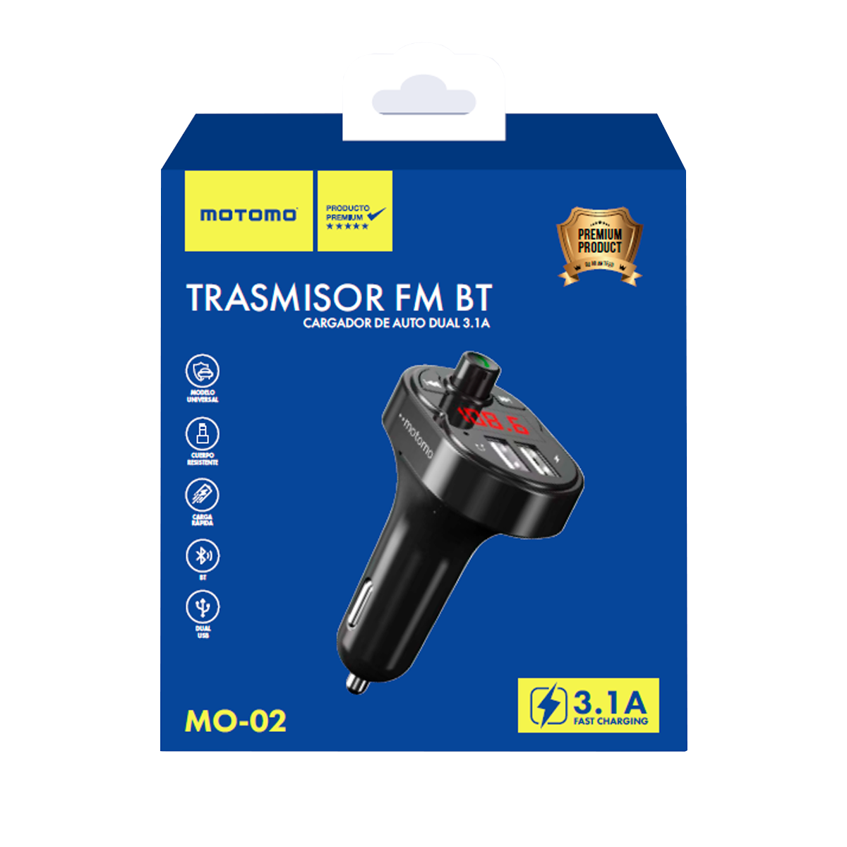Cargador de Auto Motomo Mo02 3.1A Bluetooth Fm Negro – imagen 2