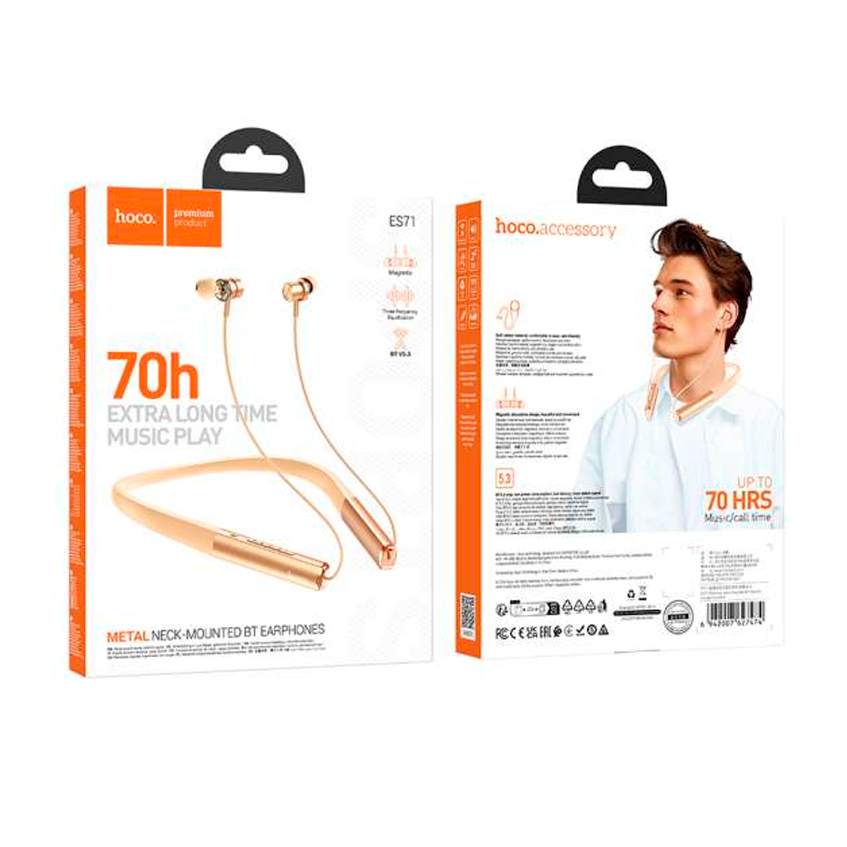 Audífonos Bluetooth Hoco Es71 Sport 70h Naranjo – imagen 2