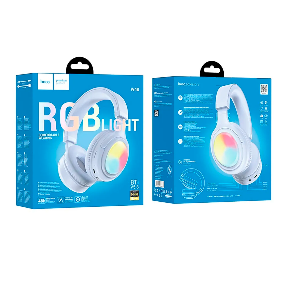 Audífonos Bluetooth Hoco W48 Headset Rgb Celeste – imagen 2