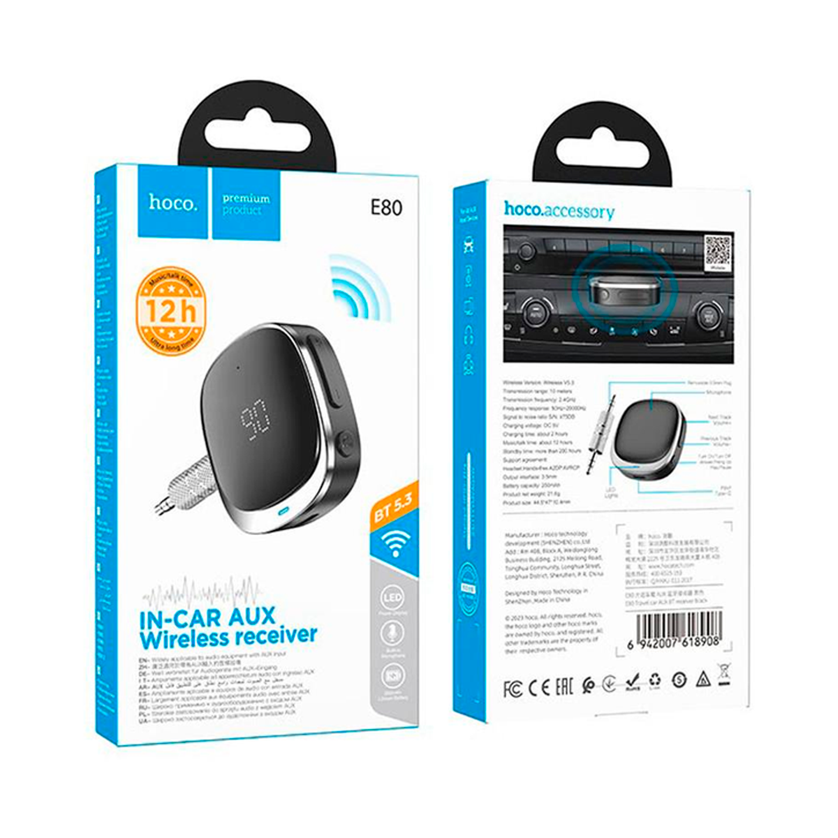 Transmisor Receptor Inalambrico Bluetooth Auto Hoco E80 Negro – imagen 2