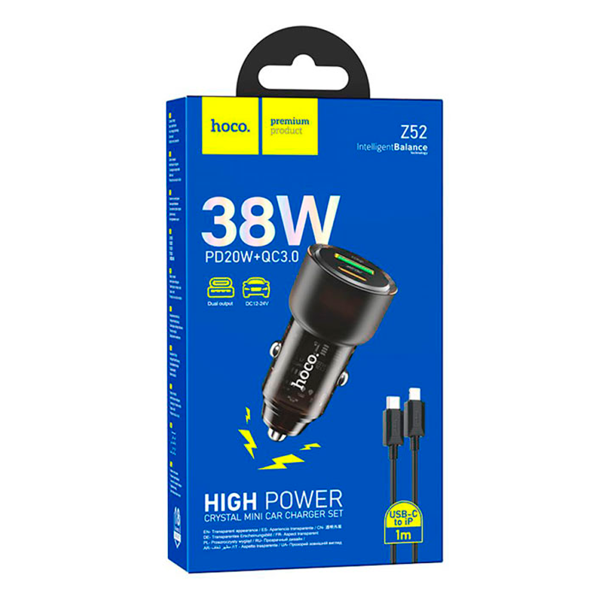 Cargador de Auto Hoco Z52 Dual 38w Cable Tipo C a Lightning Negro – imagen 2