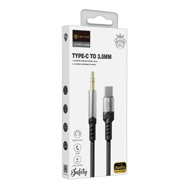 Cable Auxiliar 3.5mm a Tipo C Lenyes Ax108 1 Metro Negro – imagen 3