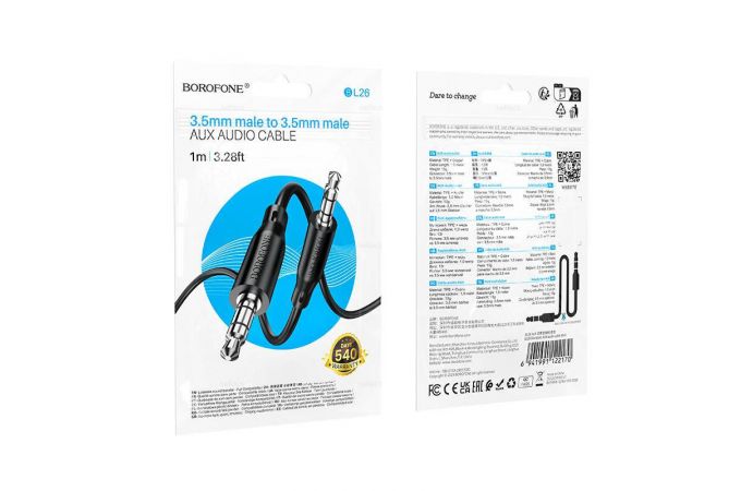 Cable Auxiliar 3.5mm a 3.5mm Borofone bl26 1 Metro Negro – imagen 3