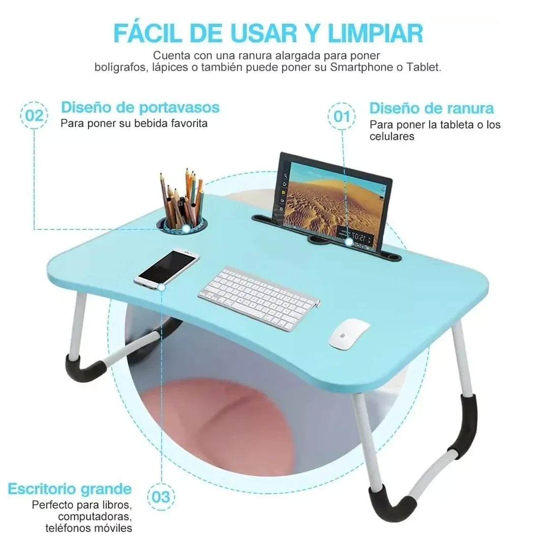 Mesa Plegable Portátil Notebook Multifuncional Cama Celeste – imagen 3