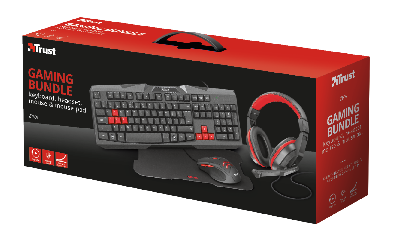 Kit Gamer Trust Ziva 4 en 1 Teclado Mouse Headset Mousepad – imagen 3