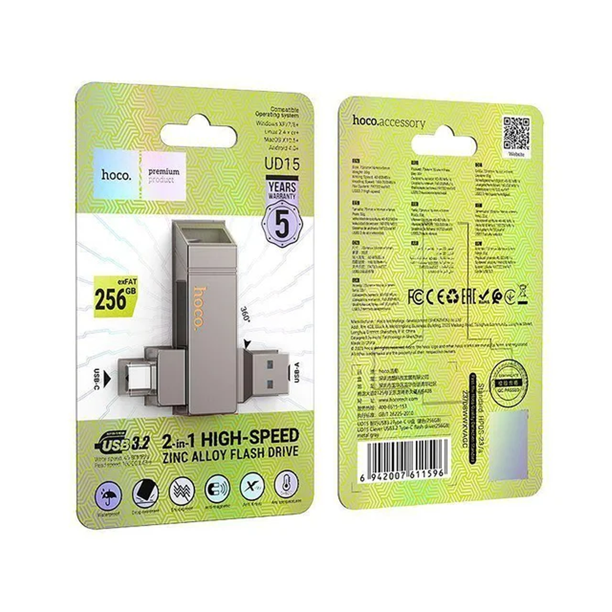 Pendrive Dual Tipo C Usb 3.0 Hoco Ud15 256 Gb Metal – imagen 3