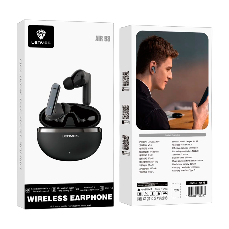 Audífonos In Ear Bluetooth Lenyes Air 98 Anc + Enc Negro – imagen 3