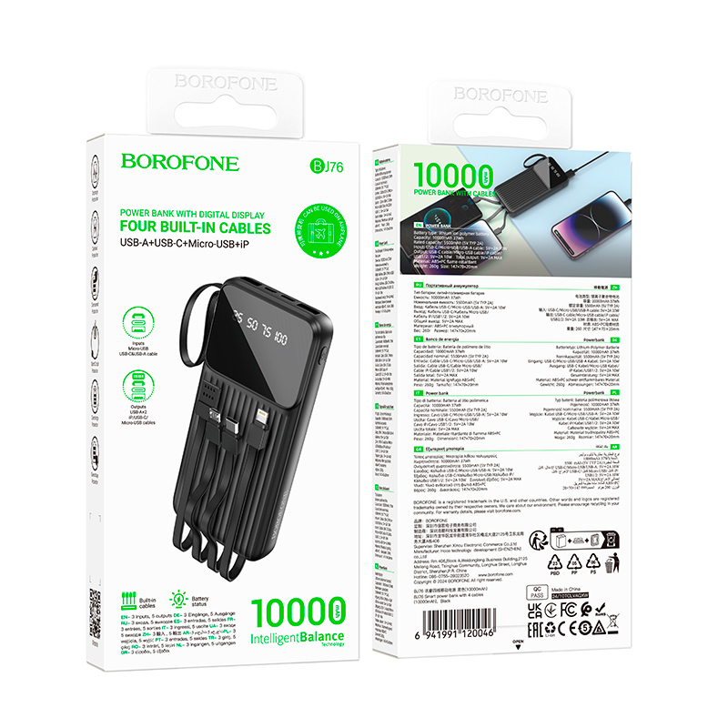 Powerbank Carga Rapida Hoco Bj76 10000 Mah 4 Cables Negro – imagen 3