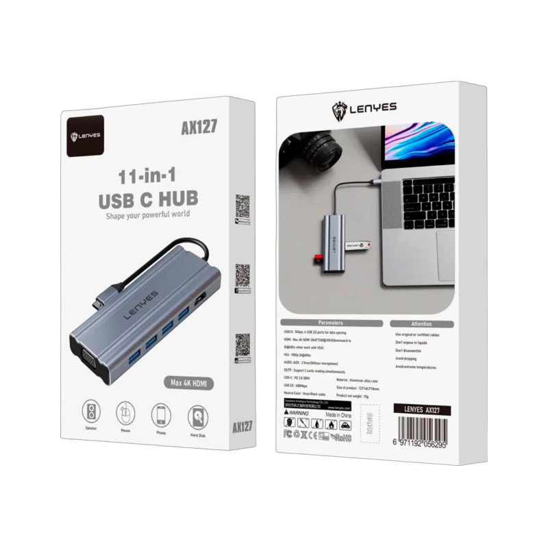 Adaptador Hub Lenyes 11 en 1 Ax127 Tipo C Usb Hdmi Micro Sd Vga – imagen 3