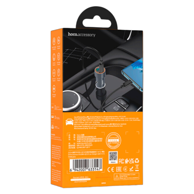 Cargador De Auto Dual Usb Tipo C Hoco Z57a 30w + Cable Tipo C – imagen 3