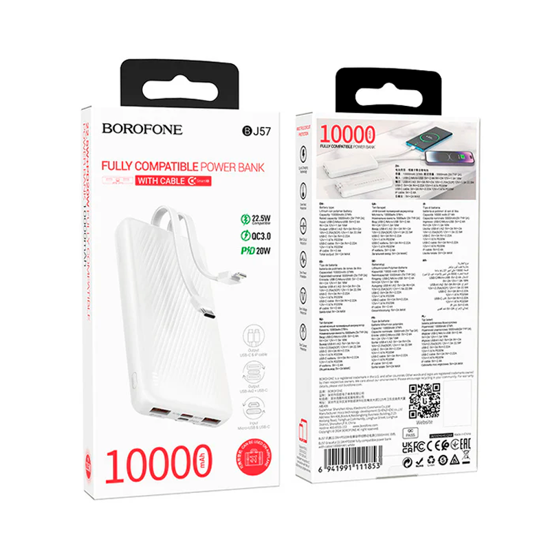 Powerbank Carga Rapida Borofone Bj57 10000 Mah 22.5w Blanco – imagen 3