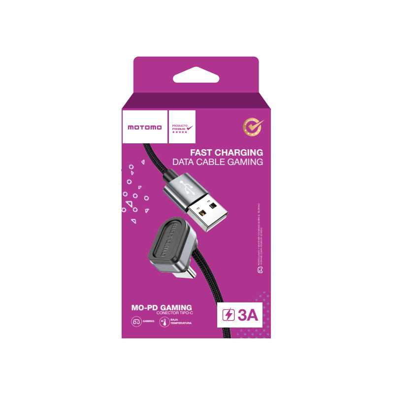 Cable Usb a Tipo C Gamer Reforzado 3a Motomo Negro – imagen 3