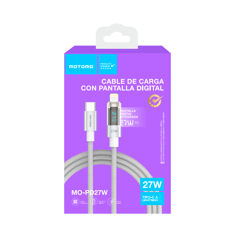 Cable Tipo C a Lightning 27w Pantalla Digital Motomo Gris – imagen 3