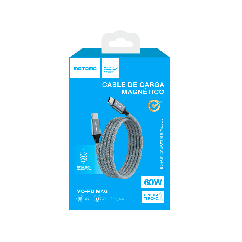 Cable Tipo C a Tipo C 60w Trenzado Magnetico Motomo Gris – imagen 3