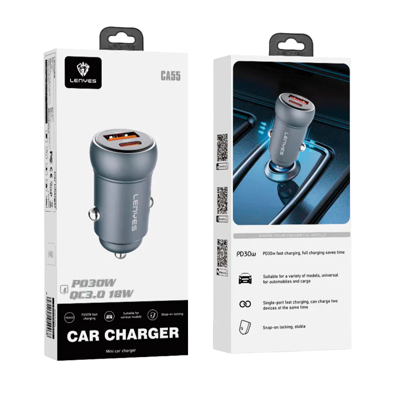 Cargador de Auto Dual Lenyes Ca55 Gris – imagen 3