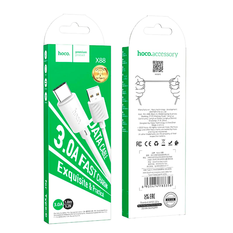 Cable Usb a Tipo C Hoco X88 Gratified Blanco – imagen 3