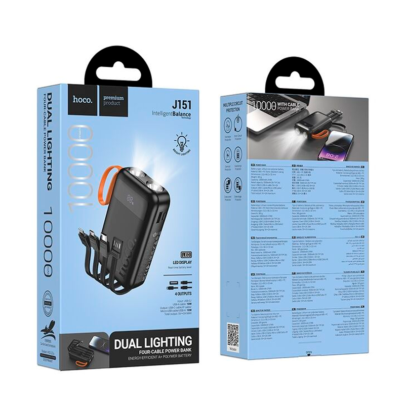 Powerbank Carga Rapida Hoco J151 Spirit 4 Cables 10000 Mah Negro – imagen 3