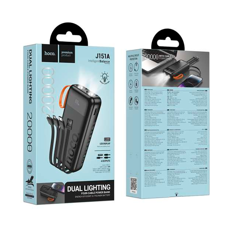 Powerbank Carga Rapida Hoco J151a Spirit 4 Cables 20000 Mah Negro – imagen 3