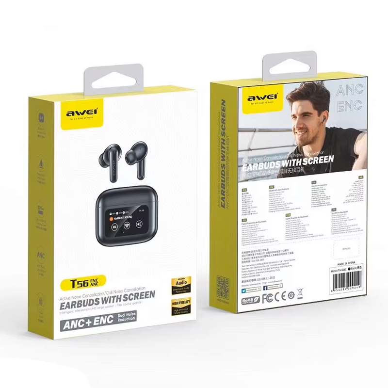Audífonos Bluetooth Awei Tws Con Pantalla T56 Anc Negro – imagen 3