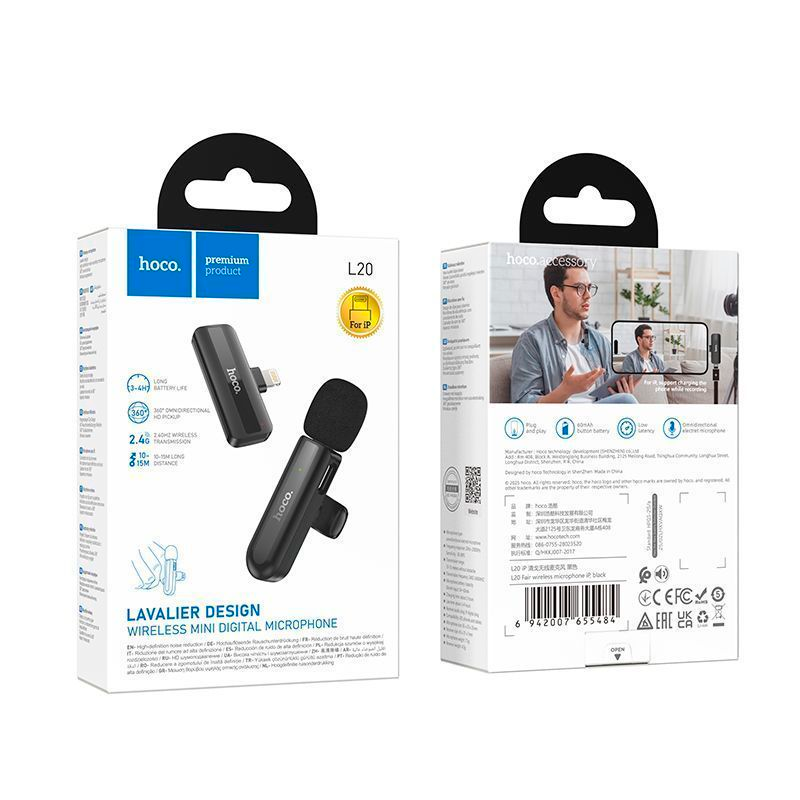 Microfono Externo Polarizado Hoco L20 Para Lightning Negro – imagen 3