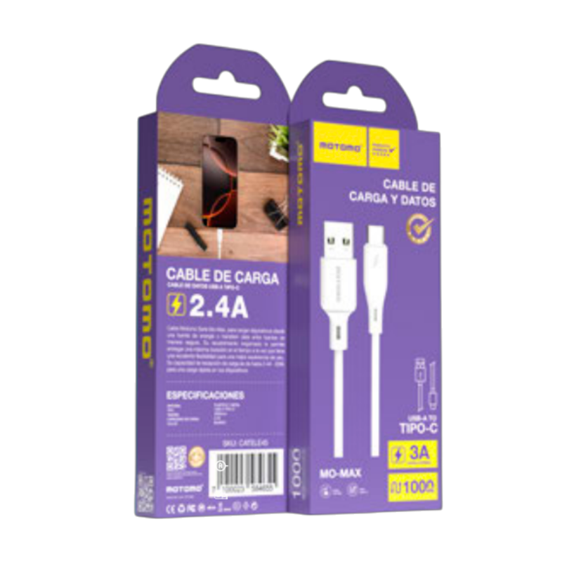 Cable Usb a Tipo C 3a 1 Metro Motomo Blanco – imagen 3