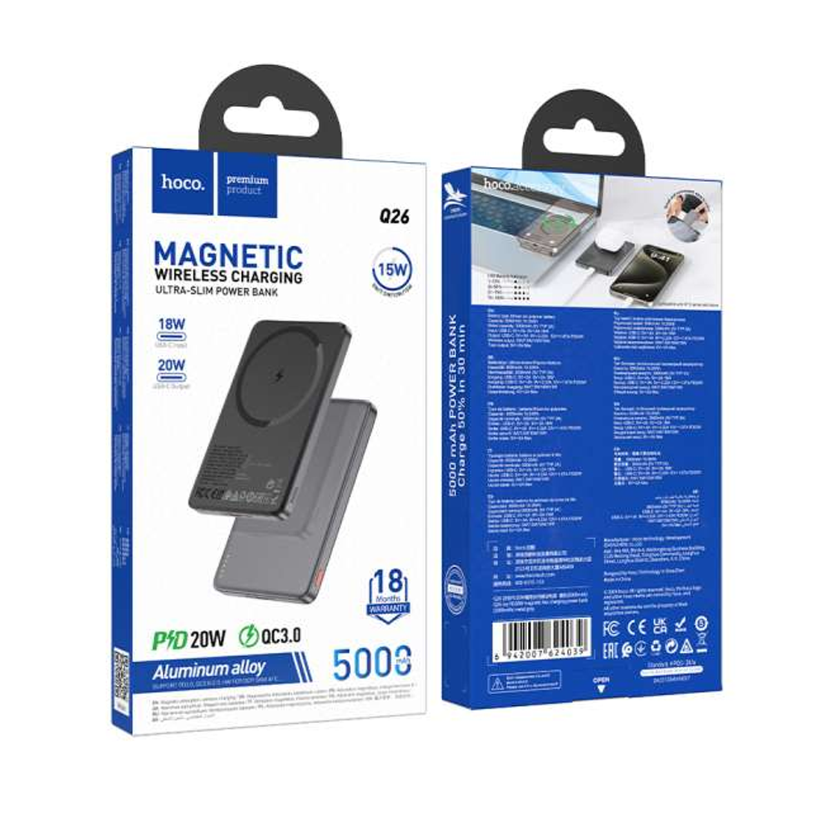 Bateria Portatil Powerbank Magsafe Hoco Q26 5.000 Mah Negro – imagen 3
