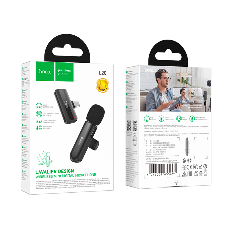 Microfono Externo Polarizado Hoco L20 Para Tipo C Negro – imagen 3
