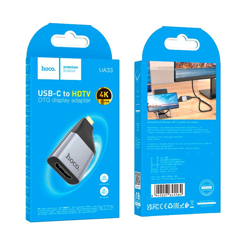 Adaptador Otg Tipo C a Hdmi Hoco Ua33 Gris – imagen 3