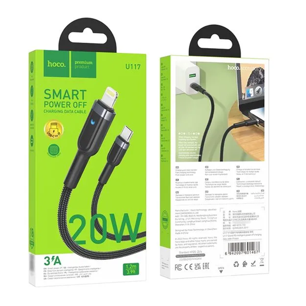 Cable Hoco U117 Tipo C a Lightning 20w 1,2 Metro Negro – imagen 3