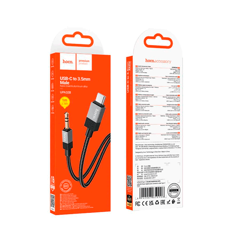 Cable Auxiliar 3.5mm a Tipo C Hoco Upa32b 1 Metro Negro – imagen 3