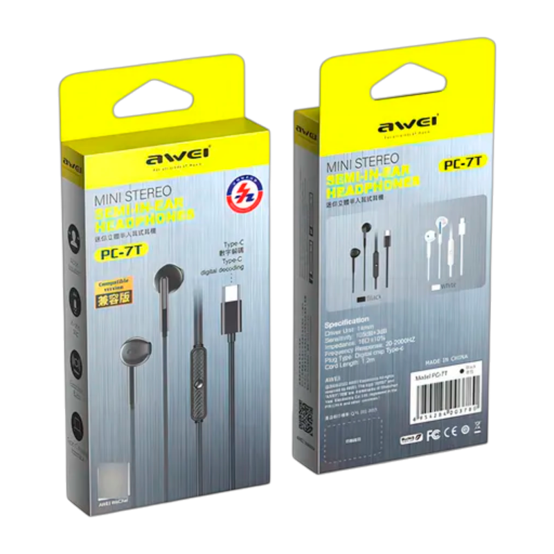 Audifonos In Ear Manos Libres Tipo C Awei Pc-7t 1.2m Negro – imagen 3