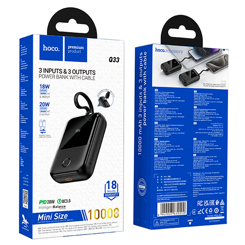 Bateria Portatil Powerbank Hoco Q33 10.000 Mah Negro – imagen 3