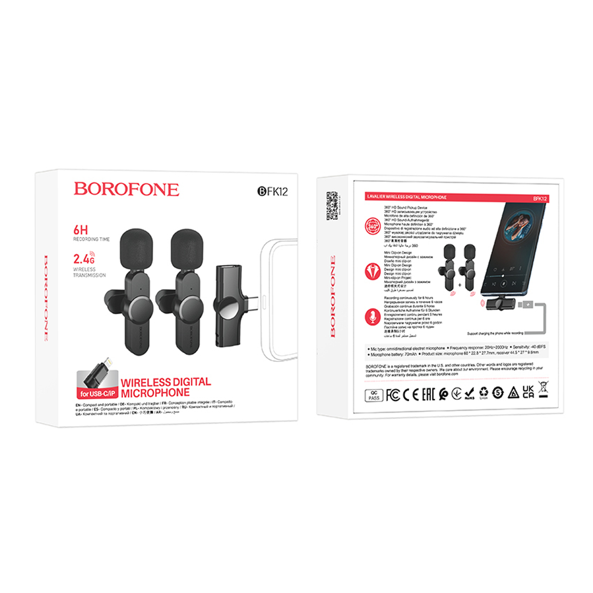 Microfono Digital Externo Borofone Bfk12 Inalambrico Dual Negro – imagen 3