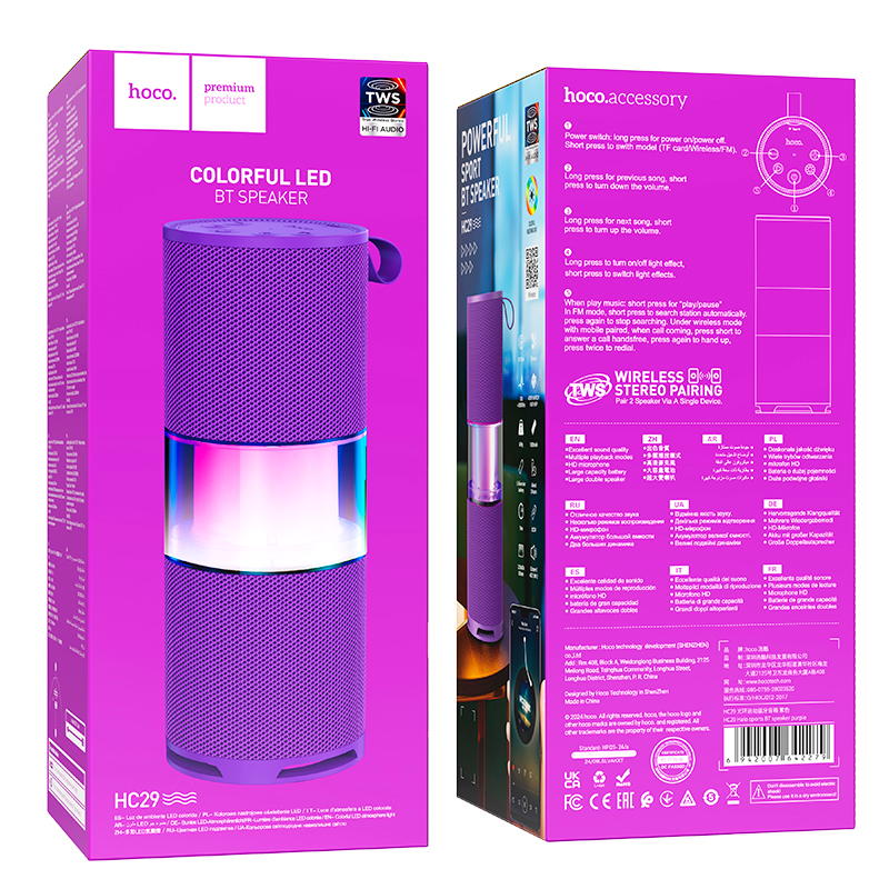 Parlante Bluetooth Hoco Hc29 Fm Tf Aux Tws Morado – imagen 3